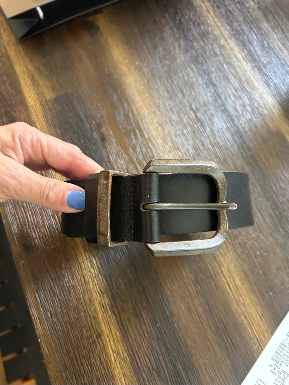 Suzi Roher Black Leather Belt with Antique-Style Buckle
